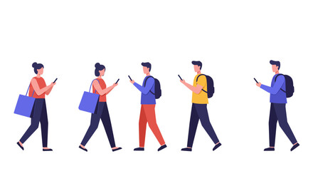 Obraz premium People Walking and Using Smartphones.