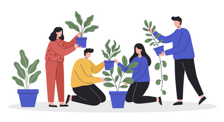 People Planting Plants Together Gardening.