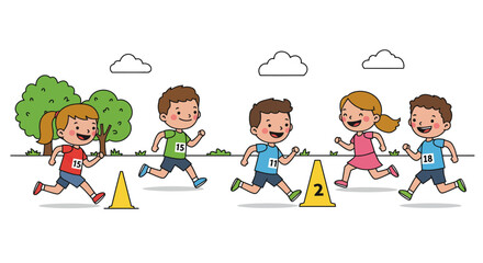 Fototapeta premium Children Running Race in Park.