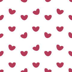 Many big rounded pink hearts. Seamless vector pattern. Repeating romantic ornament. Isolated colorless background. Flat style. Romantic symbols of love. Idea for web design.