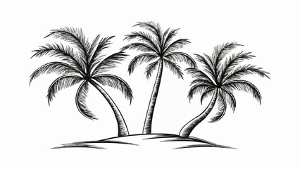 Palm Tree Island Drawing Vector Black and White Illustration