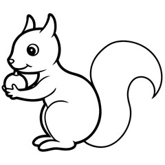 Baby squirrel hugging its little acorn tightly Line Art Vector illustration