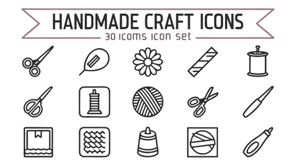Artistic crafting is showcased in this icon collection for makers, sewers, and DIY enthusiasts, perfect for creative project themes.