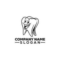 Happy Cartoon Tooth Mascot Logo Design