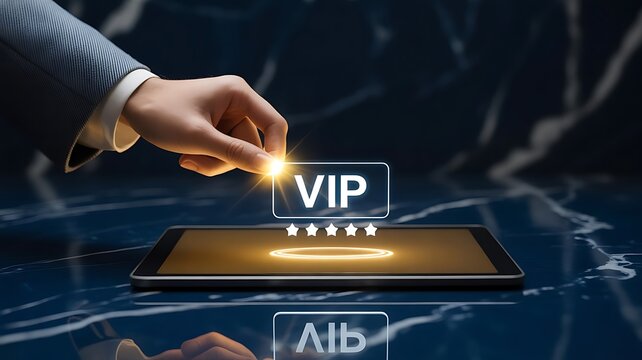 A hand interacts with a vip membership program on a tablet