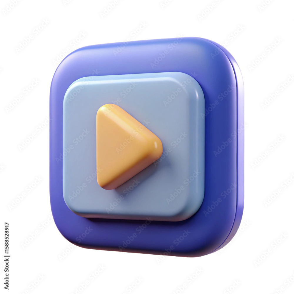 Fototapete 3d rendered play button icon with rounded corners in blue and yellow isolated on white background