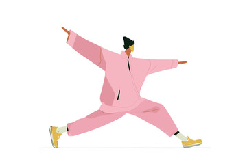 Fototapeta premium Active senior exercising in pink outfit with outstretched arms 