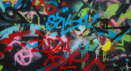 Fototapeta premium Yellow and green urban graffiti art on a grunge wall with colorful paint texture and spray patterns