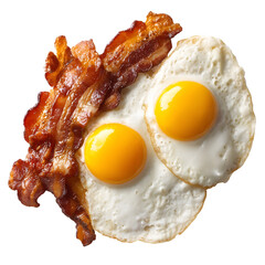 breakfast of two fried eggs and bacon, Isolated on a white background.