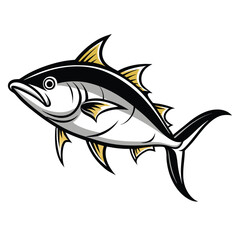 Obraz premium Tuna fish in vintage style line art vector, isolated white background
