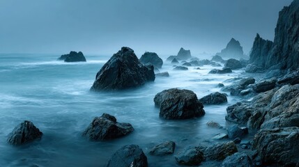 Ocean Rocks Misty Seascape Dramatic Coastline