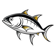 Fototapeta premium Tuna fish in vintage style line art vector, isolated white background