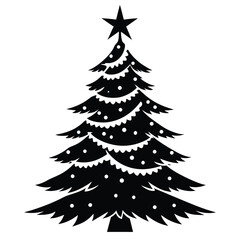 Black Christmas Tree Silhouette With Star black and white