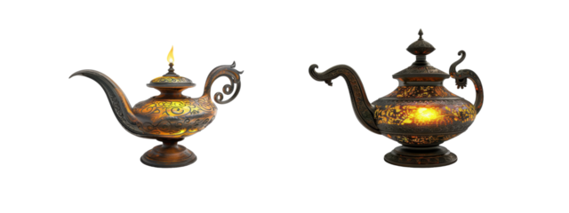 Two ornate lamps with transparent background