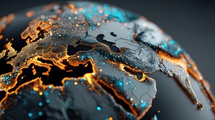 Glowing Earth Digital Globe Europe Illuminated Network, 3d animation