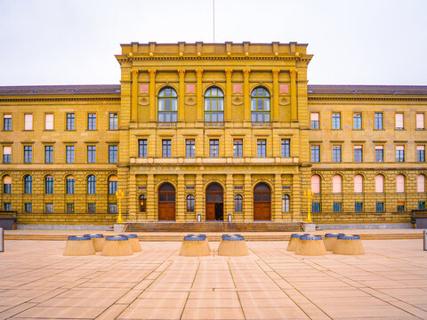 ETH Zurich in Switzerland&mdash;prestigious academic institution with a grand historic facade, elegant columns, and architectural charm, perfect for travel and educational imagery.