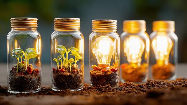 Seeds of Illumination: A captivating illustration that celebrates growth, innovation, and sustainability, each jar contains its own concept.