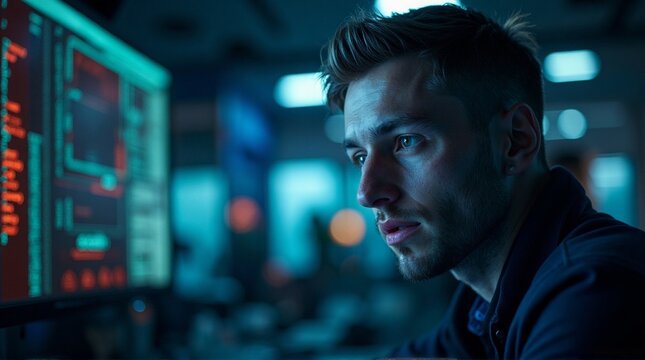 Focused programmer decoding complex algorithms with immersive digital interfaces