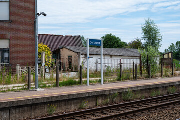 Platform and tracks of the small station of Serskamp, Wichelen, East Flanders, Belgium
