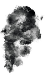 Abstract black ink blot with textured edges on a white background