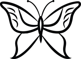 Stylized black butterfly graphic with curved lines