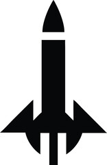 Black rocket ship icon with fins space launch