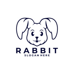 Cute line art rabbit head logo design vector template