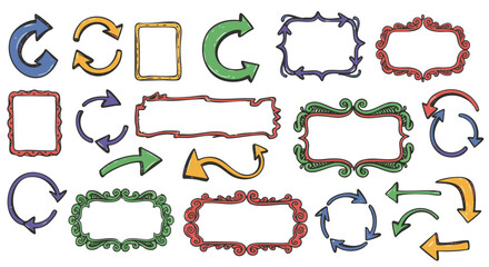 Obraz premium This versatile vector set features hand-drawn vintage frames, labels, and borders, perfect for retro invitations, cards, and decorative scrapbooking designs