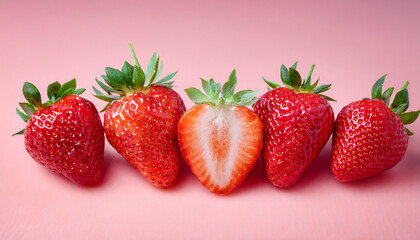 ピンクの背景のいちご