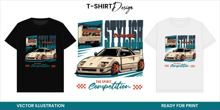 Vintage Racing Car Vector T-shirt Design or Print and Sticker &ndash; Stylish Competition Art