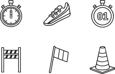 Sports and Training Vector Icons &ndash; Stopwatch, Net, Cones, Flag"