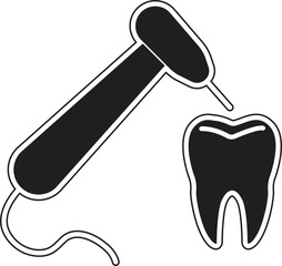 Dental hammer and tooth icon representing repair, restoration or dental treatment with transparent background