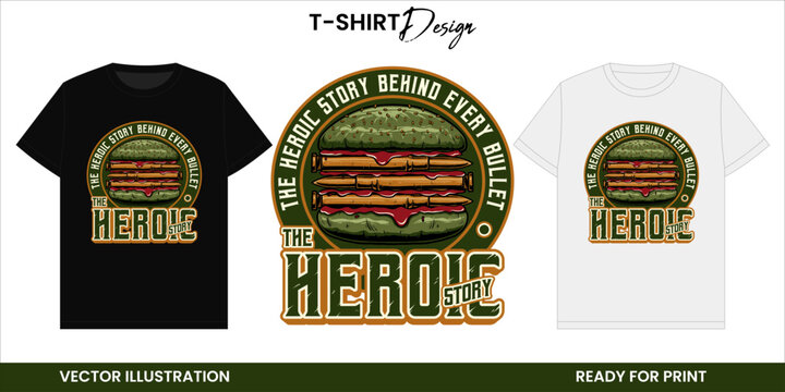 Bullet Burger Vector T-shirt Design or Print and Sticker. War and Food Surreal Concept