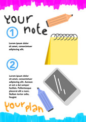 Creative Vector Illustration with Notes, Markers, Notepad and Tablet for Planning or Study