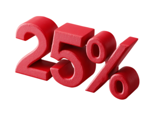 A vibrant image featuring the numeral 25 and the percent sign, crafted in a bold red hue, highlighting the excitement of a discount. 