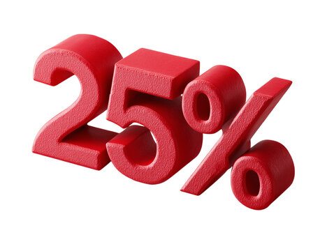 A vibrant image featuring the numeral 25 and the percent sign, crafted in a bold red hue, highlighting the excitement of a discount.