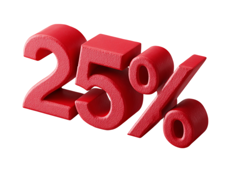 A vibrant image featuring the numeral 25 and the percent sign, crafted in a bold red hue, highlighting the excitement of a discount. 