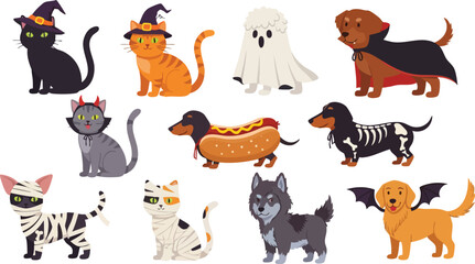 Obraz premium Halloween Pets in Costumes: Cute Halloween costumes for cats and dogs. A collection of adorable cats and dogs dressed in creative and spooky Halloween costumes.