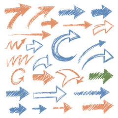 arrow brush line chalk sketch texture vector set,crayon marker scribble sketch stroke arrow element,