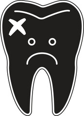 Sad tooth icon symbolizing dental pain, decay or cavity problem with transparent background