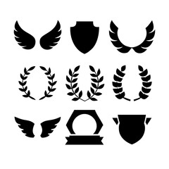 set of Laurel wreath, wing, shield, ribbon, banners, Containing. shield, ribbon, banners for awards, heraldry, logos, badges, and branding designs vector illustration Collection of vintage heraldic 