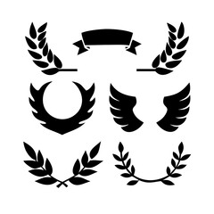 set of Laurel wreath, wing, shield, ribbon, banners, Containing. shield, ribbon, banners for awards, heraldry, logos, badges, and branding designs vector illustration Collection of vintage heraldic 