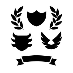 set of Laurel wreath, wing, shield, ribbon, banners, Containing .shield, ribbon, banners for awards, heraldry, logos, badges, and branding designs vector illustration Collection of vintage heraldic 