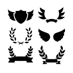 set of Laurel wreath, wing, shield, ribbon, banners, Containing .shield, ribbon, banners for awards, heraldry, logos, badges, and branding designs vector illustration Collection of vintage heraldic 
