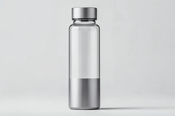 Elegant glass water bottle mockup with sleek metal accents