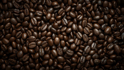 Fototapeta premium Dense Texture of Dark Roasted Coffee Beans with Rich Detail