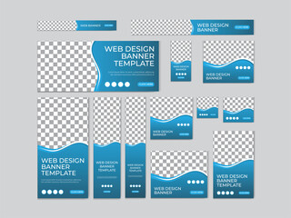 A set of 13 web banner layouts in standard web sizes.