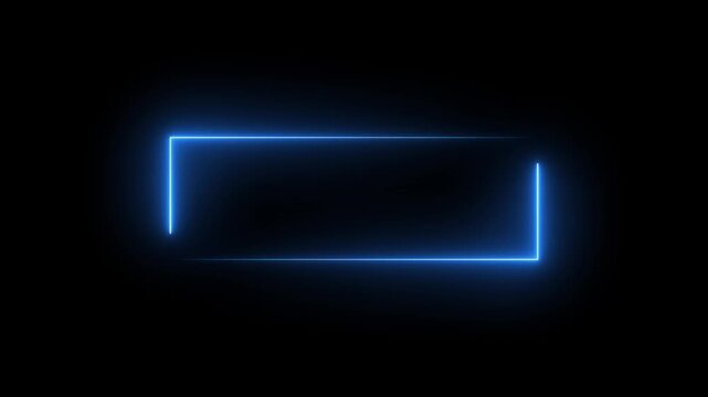 Blue Neon Glowing Line Animation Forming Rectangle Frame on Black Background with Futuristic Light Effects and Digital Tech