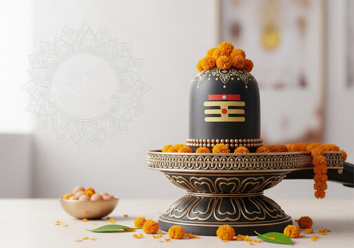 Lord shiva symbol with worship of Shiva Ling design background for festival template. 