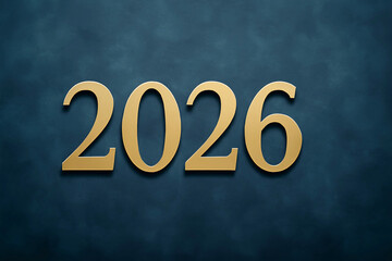 Golden 2026 year displayed on a dark teal textured background, symbolizing the future and upcoming events.